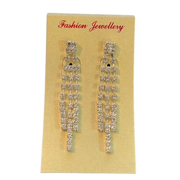 Diamond CZ 3 Strand Bling Drop Dangle Earrings - Picture 1 of 2